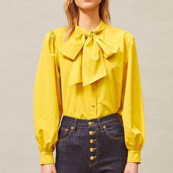 Tory burch taffeta Blouse Bright Bold Sunny Yellow Removable Versatile Bow 4 - Picture 14 of 16